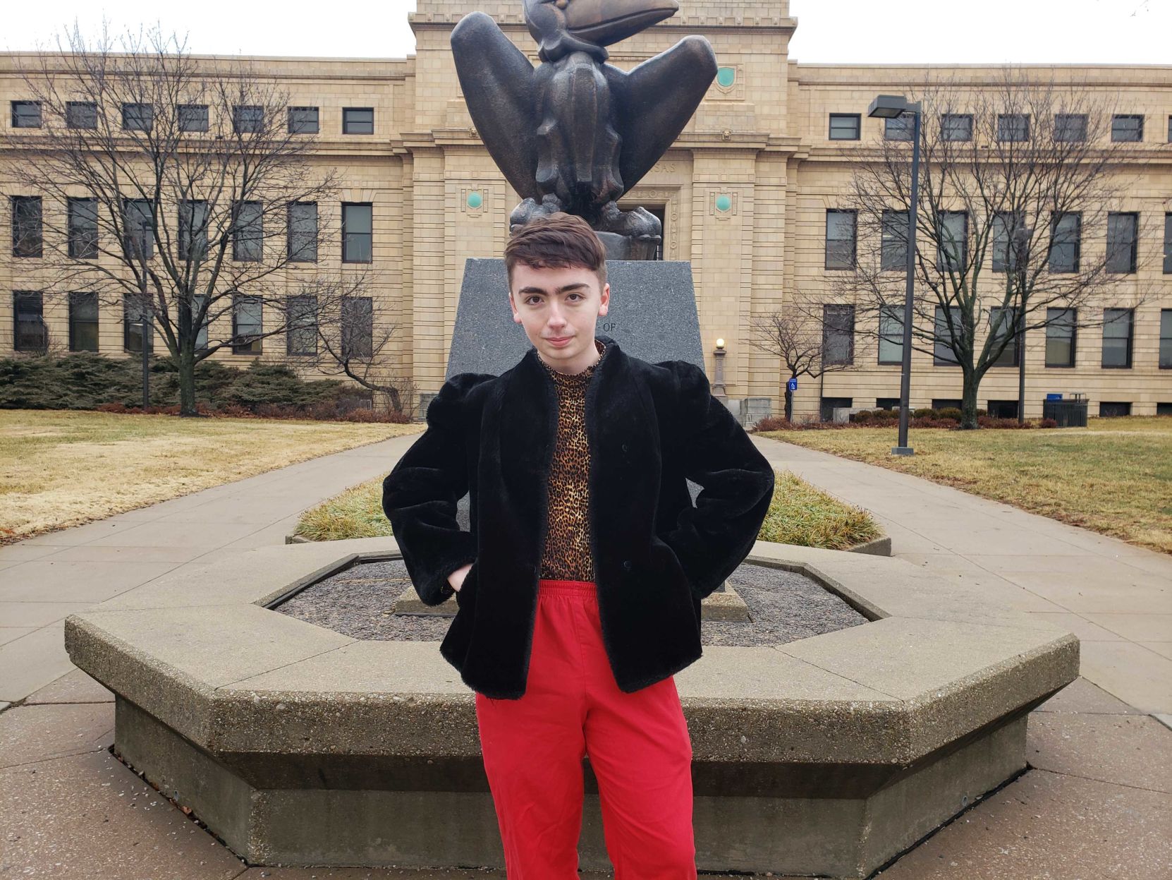 KU sophomore Ethan Haskins, stands in front of Strong Hall